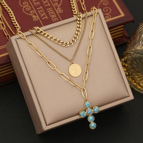 304 Stainless Steel Jewelry Set with turquoise Cross gold color plated & for woman Sold By PC
