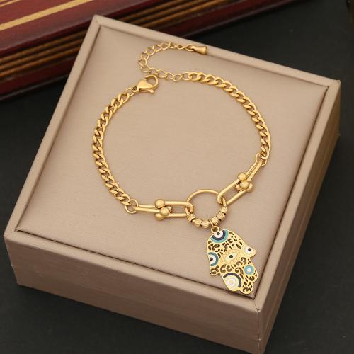 304 Stainless Steel Bracelet with Shell & Plastic Pearl with 2inch extender chain gold color plated & for woman & enamel & with rhinestone Length Approx 7 Inch Sold By PC