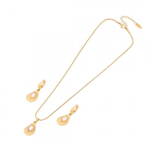 304 Stainless Steel Jewelry Set earring & necklace gold color plated 2 pieces & snake chain & for woman Sold By Set
