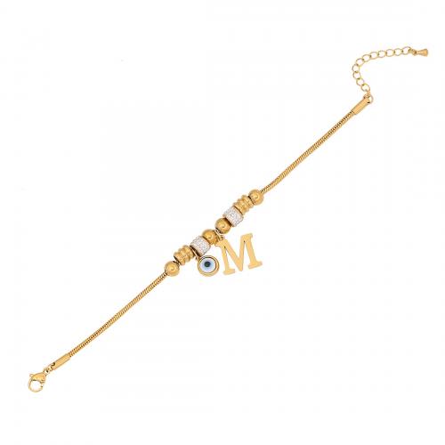 304 Stainless Steel Bracelet with 2inch extender chain Alphabet Letter gold color plated snake chain & for woman & enamel & with rhinestone Length Approx 7 Inch Sold By PC
