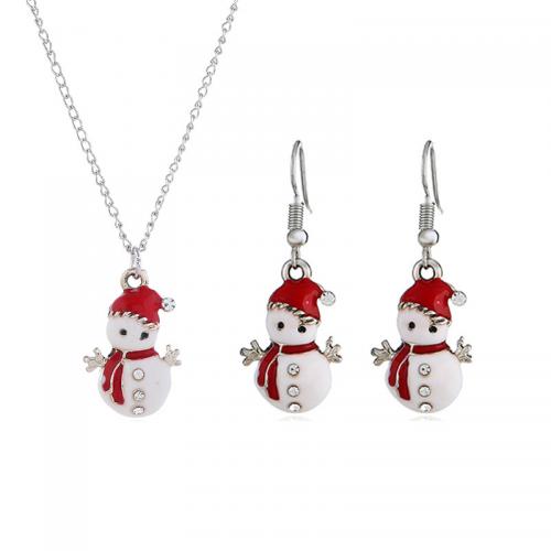 Zinc Alloy Jewelry Sets Snowman & for woman & enamel & with rhinestone nickel lead & cadmium free pendant 13*21mm earring 13*37mm Length Approx 45 cm Sold By PC