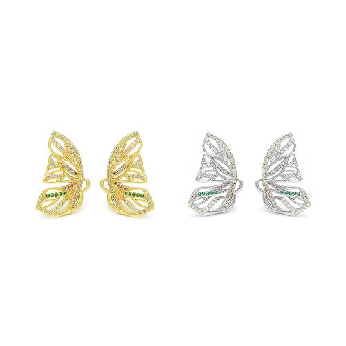 Brass Jewelry Set, Butterfly, plated, different styles for choice & micro pave cubic zirconia & for woman, more colors for choice, nickel, lead & cadmium free, pendant 41*30mm,  stud earring 26*16mm, Length:Approx 45 cm, Sold By PC