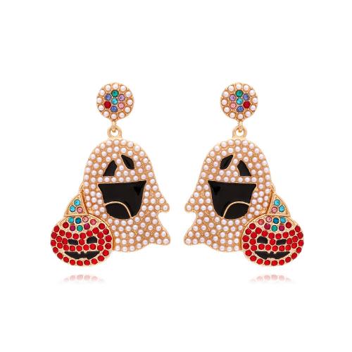 New Hot Halloween Jewelry and Decor Zinc Alloy with Plastic Pearl Ghost gold color plated fashion jewelry & Halloween Jewelry Gift & for woman & enamel & with rhinestone nickel lead & cadmium free Sold By Pair