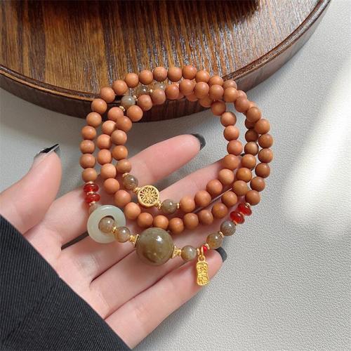 Wood Bracelets Sandalwood with Hetian Jade & rhinestone zinc alloy spacer & Red Agate fashion jewelry Length 55 cm Sold By PC