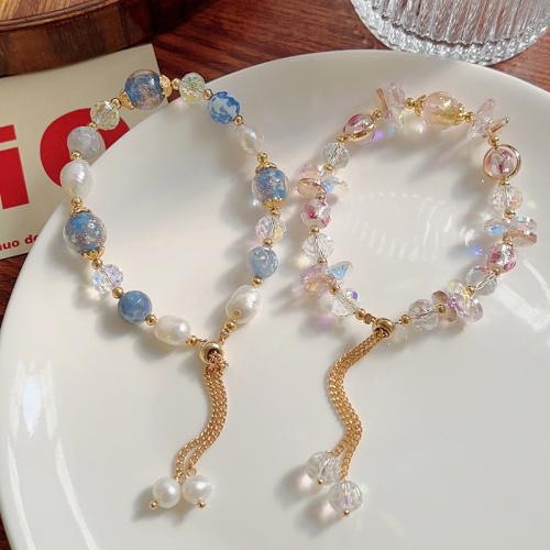 Kryształowe bransolety, Kryształ, ze Tworzywa ABS perła & Lampwork & Mosiądz, biżuteria moda, Więcej kolorów do wyboru, długość 27 cm, sprzedane przez PC