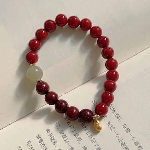 Agaat armbanden, Yunnan Rode Agaat, met Tian & Sandelhout, mode sieraden, rood, Lengte 17.5 cm, Verkocht door PC