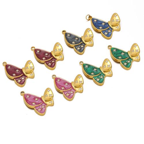 Stainless Steel Animal Pendants 304 Stainless Steel Butterfly plated DIY & enamel & with rhinestone Sold By Bag