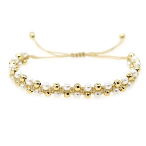 Fashion Create Wax Cord Bracelets Brass with Wax Cord & Plastic Pearl handmade for woman golden Sold By PC