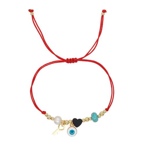 Fashion Create Wax Cord Bracelets Brass with Wax Cord & Hematite & Plastic Pearl & Zinc Alloy handmade for woman & enamel golden Sold By PC