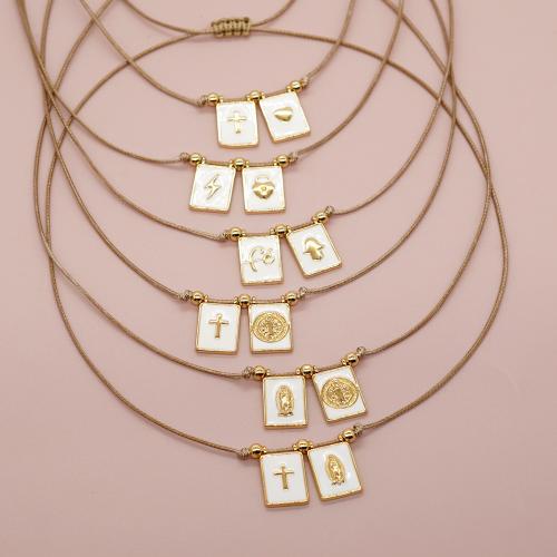 Collar de Aleación de Zinc, con Cordón de cera, hecho a mano, diferentes estilos para la opción & para mujer & esmalte, dorado, Vendido por UD