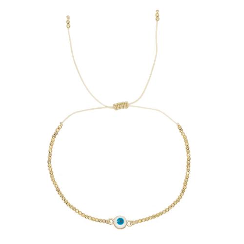 Evil Eye Jewelry Bracelet, Tibetan Style, with Wax Cord & Brass, handmade, for woman & enamel, golden, Sold By PC