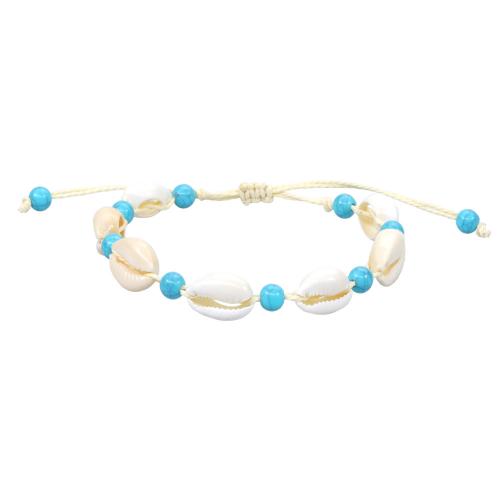 Shell Jewelry Bracelet, with turquoise & Wax Cord, handmade, for woman, white, Length:Approx 18-25 cm, Sold By PC