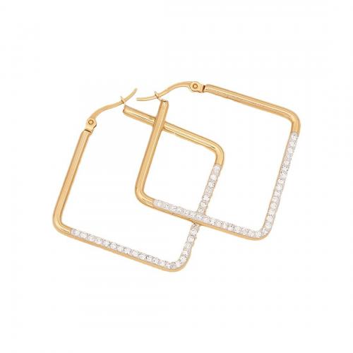 304 Stainless Steel Lever Back Earring Geometrical Pattern gold color plated & for woman & with rhinestone & hollow 40mm Sold By Pair