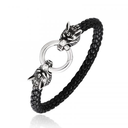 Titanium Steel Bracelet with PU Leather Animal handmade vintage & for man Sold By PC