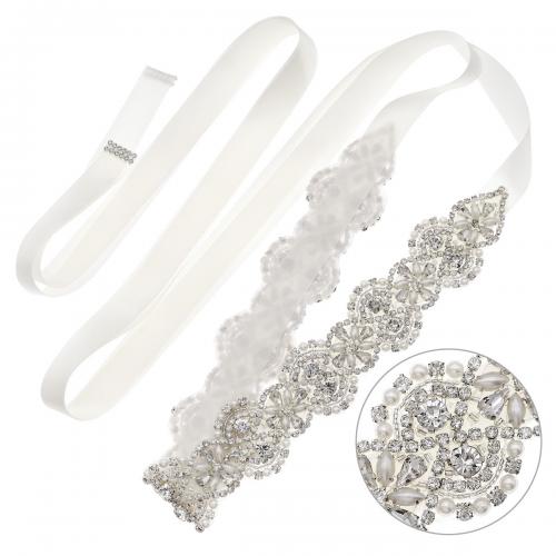 Correa de la manera, seda, para mujer & con diamantes de imitación, Blanco, 42mm, longitud aproximado 47.5 cm, Vendido por UD