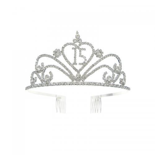 Bridal Tiaras Zinc Alloy silver color plated for woman & with rhinestone white nickel lead & cadmium free Sold By PC