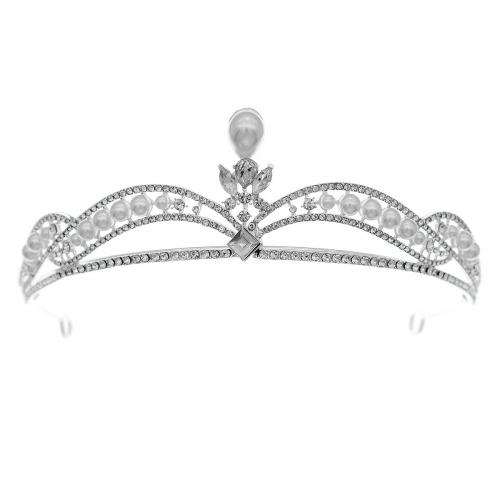 Bridal Tiaras Zinc Alloy with Plastic Pearl silver color plated for woman & with rhinestone nickel lead & cadmium free Sold By PC