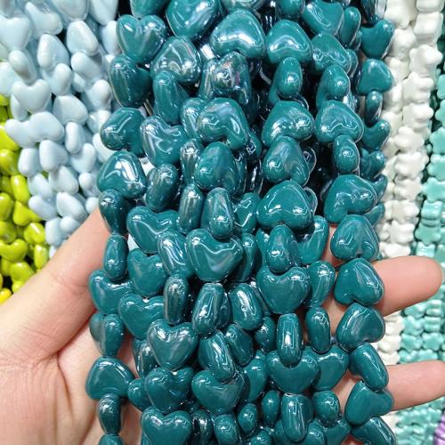 Porcelæn smykker perler, Heart, du kan DIY, flere farver til valg, 12x15mm, 25pc'er/Strand, Solgt af Strand