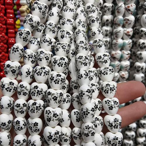 Porcelæn smykker perler, Heart, du kan DIY, flere farver til valg, 12mm, 25pc'er/Strand, Solgt af Strand