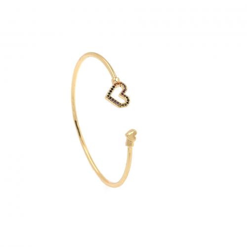 Brass Bracelet & Bangle Heart 18K gold plated fashion jewelry & micro pave cubic zirconia & for woman & hollow nickel lead & cadmium free 2mm Inner Approx 56mm Sold By PC
