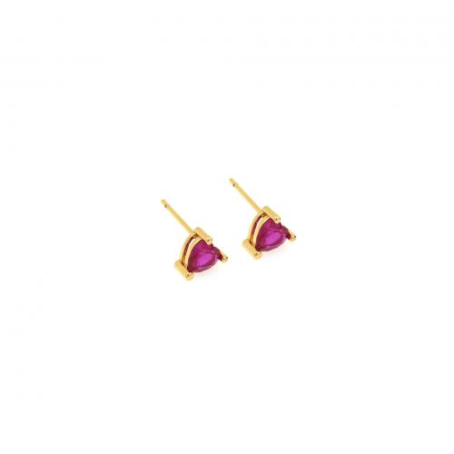 Cubic Zirconia Micro Pave Brass Earring Heart 18K gold plated fashion jewelry & micro pave cubic zirconia & for woman fuchsia nickel lead & cadmium free Sold By Pair