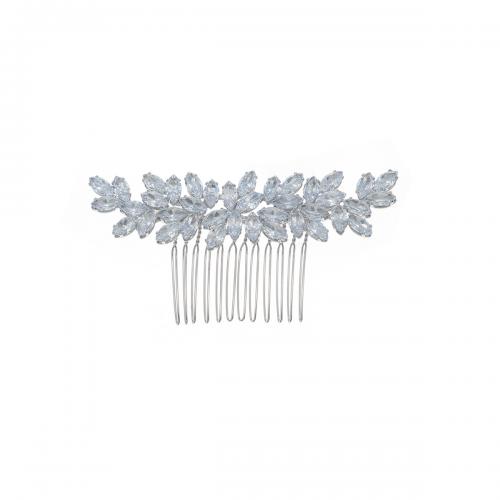 Decorative Hair Combs Zinc Alloy silver color plated for woman & with rhinestone nickel lead & cadmium free Sold By PC
