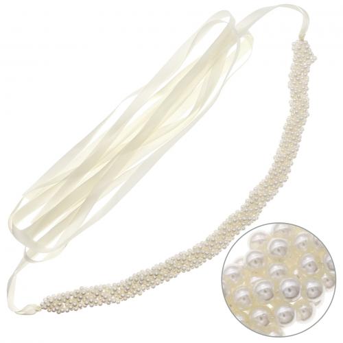 Trendy riemen, Doek, met Plastic Pearl, voor vrouw, wit, Lengte Ca 15.6 inch, Verkocht door PC