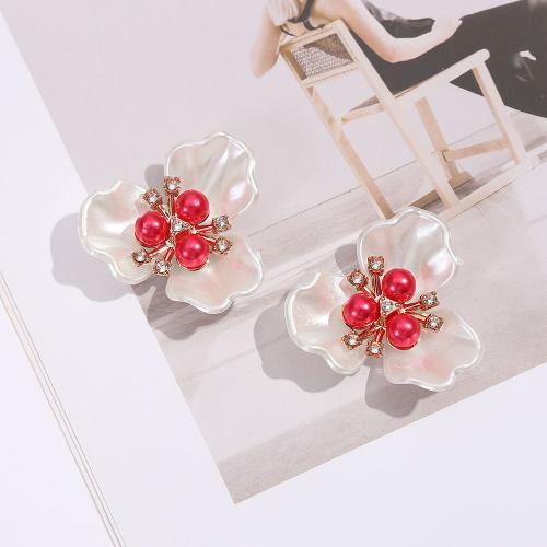 Hair Accessories DIY Findings Zinc Alloy with ABS Plastic Pearl Flower plated with rhinestone nickel lead & cadmium free 36mm Sold By Bag
