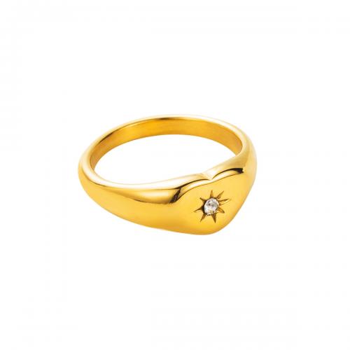 Strass roestvrij staal vinger ring, 304 roestvrij staal, mode sieraden & verschillende grootte voor keus & verschillende stijlen voor de keuze & voor vrouw & met strass, gouden, Verkocht door PC