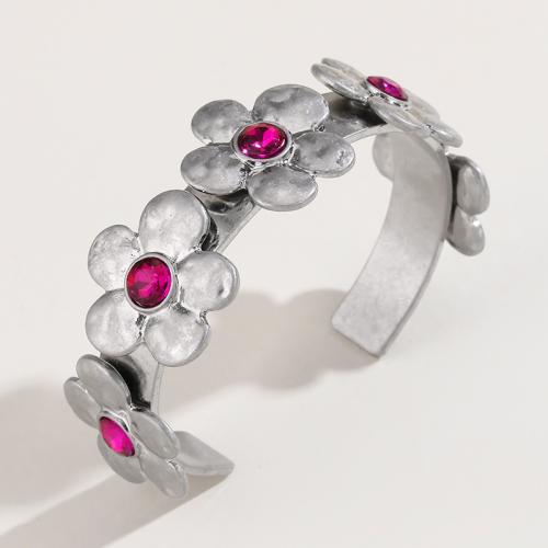 Zinc Alloy Bangle with Glass Rhinestone polished fashion jewelry & for woman silver color nickel lead & cadmium free Sold By PC