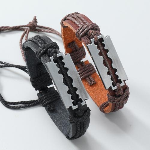 PU Leather Cord Bracelets with Linen & Zinc Alloy fashion jewelry & for woman 15mm Sold Per Approx 5.5-7.5 cm Strand