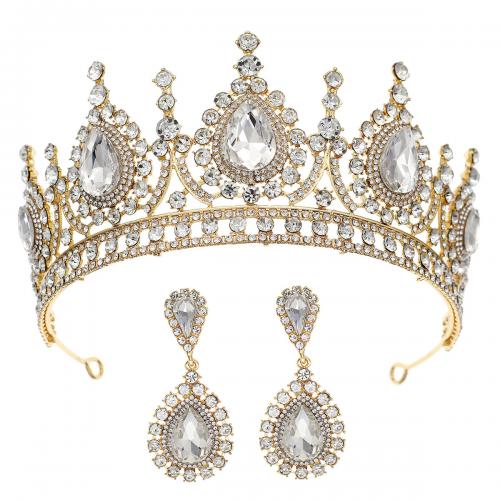 Zinc Alloy Jewelry Sets crown & earring plated for woman & with rhinestone nickel lead & cadmium free Sold By Set