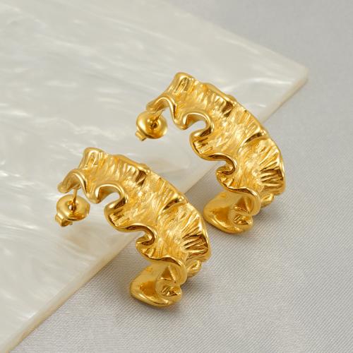 Stainless Steel Stud Earrings 304 Stainless Steel Heart gold color plated for woman 30mm Sold By Pair
