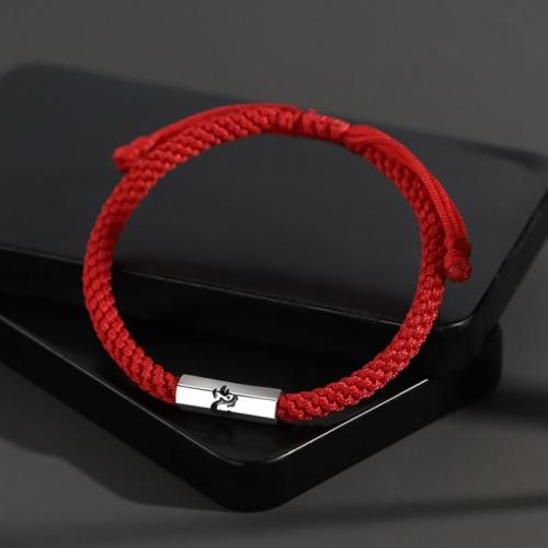 Zinc Alloy Bracelet with Polyester Cord silver color plated braided & for man Length Approx 6-10 Inch Sold By PC