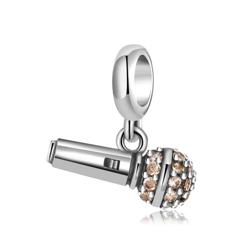 Cubic Zirconia Micro Pave 925 Sterling Silver Pendant Microphone oxidation DIY & micro pave cubic zirconia nickel lead & cadmium free Approx 4.5mm Sold By PC