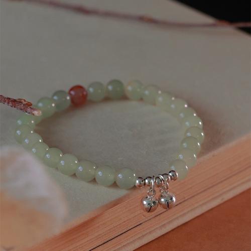 Zinc Alloy Bracelet with Jade & Agate Bell silver color plated fashion jewelry & for woman Length Approx 6 Inch Sold By PC