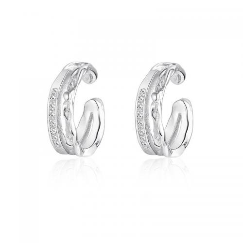 Zinc Alloy Earring Cuff silver color plated micro pave cubic zirconia & for man 10mm Sold By Pair