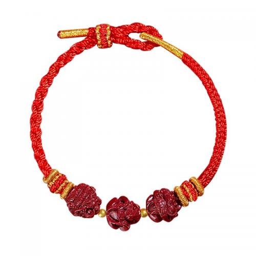 Cotton Cord Bracelet with Cinnabar Chinese Zodiac handmade folk style & Unisex Length Approx 6 Inch Sold By PC