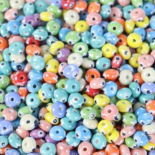 PorseleinJuwelen Beads, Porselein, Rond plat, moffelen vernis, mode sieraden & DIY, gemengde kleuren, 5x9mm, Ca 100pC's/Bag, Verkocht door Bag
