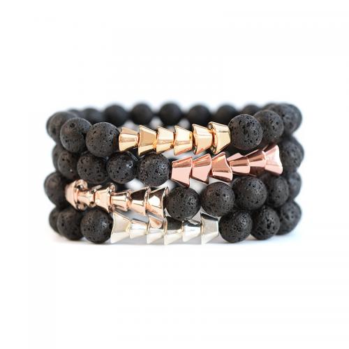 Gemstone Bracelets Lava with Hematite plated fashion jewelry & Unisex 8.50mm Length Approx 18 cm Sold By PC