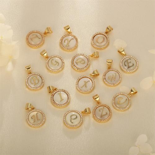 Cubic Zirconia Brass Pendants with Cubic Zirconia & Shell Round gold color plated DIY nickel lead & cadmium free Sold By PC