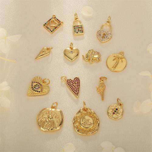 Cubic Zirconia Brass Pendants with Cubic Zirconia gold color plated DIY nickel lead & cadmium free Sold By PC