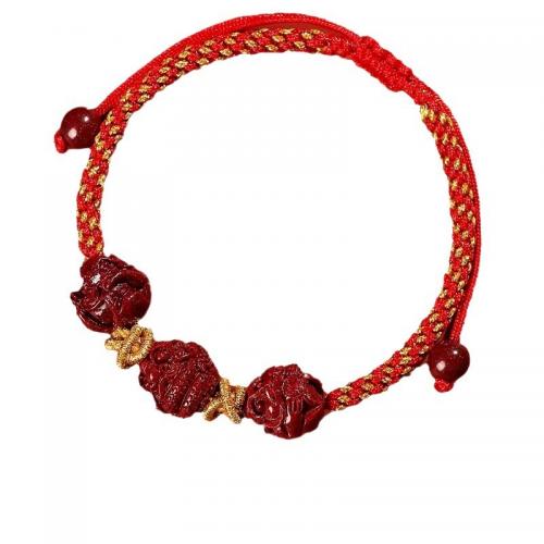 Cotton Cord Bracelet with Cinnabar Chinese Zodiac handmade folk style & Unisex & braided Length Approx 6-10 Inch Sold By PC