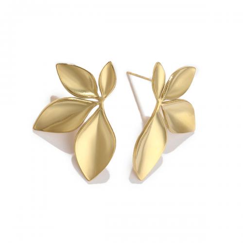 Stainless Steel Stud Earrings 304 Stainless Steel petals 18K gold plated fashion jewelry & for woman golden Sold By Pair