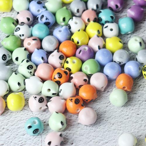Porcelæn smykker perler, Panda, ovntørrende lak, mode smykker & du kan DIY, flere farver til valg, 11x12mm, Ca. 100pc'er/Bag, Solgt af Bag