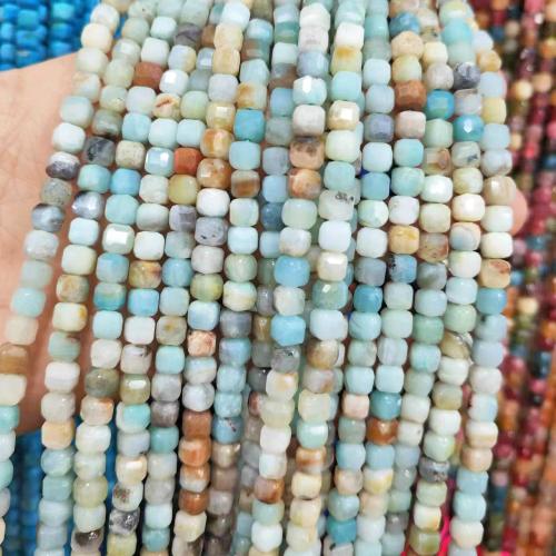 Koraliki z amazonitu, Amazonit, Kwadrat, obyty, biżuteria moda & DIY & fasetowany, mieszane kolory, 6mm, około 48komputery/Strand, sprzedane przez Strand