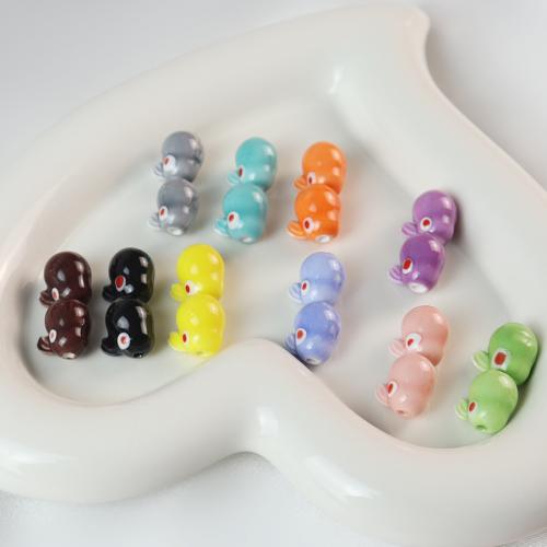 Porcelæn smykker perler, Kanin, ovntørrende lak, mode smykker & du kan DIY, flere farver til valg, 13x14mm, Ca. 100pc'er/Bag, Solgt af Bag