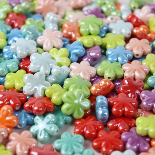 Perles bijoux en porcelaine, fleur, vernis au four, bijoux de mode & DIY, plus de couleurs à choisir, 19x19mm, Environ 100PC/sac, Vendu par sac
