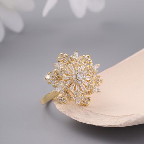 Brass Finger Ring Snowflake plated fashion jewelry & for woman & with rhinestone nickel lead & cadmium free Sold By PC