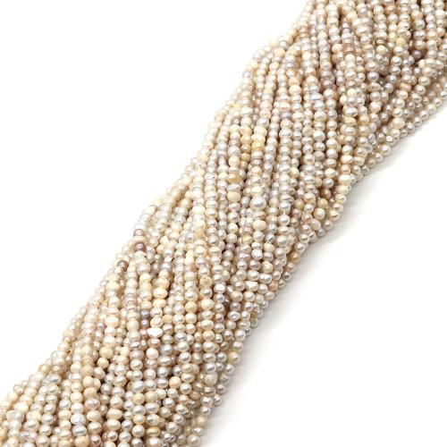 Natural Freshwater Pearl Loose Beads Slightly Round DIY white Length 3-4mm Sold Per Approx 38 cm Strand